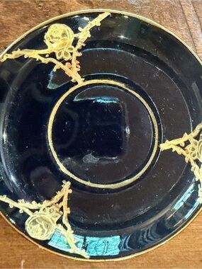 Gibson Black Saucer with Gold Floral Trim